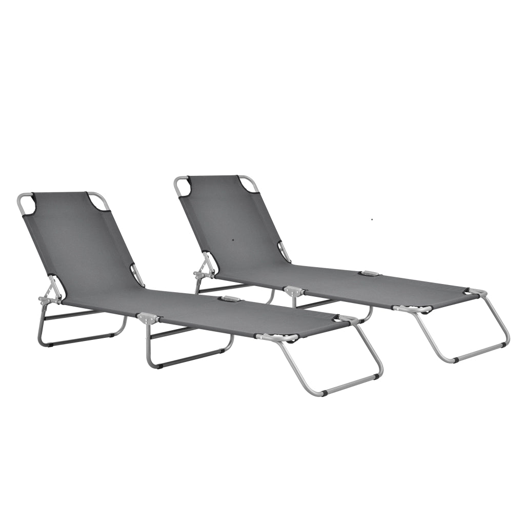 Set di 2 Lettini Prendisole Carcao con Schienali Reclinabili Sdraio Portatile - Grigio Scuro casa.pro