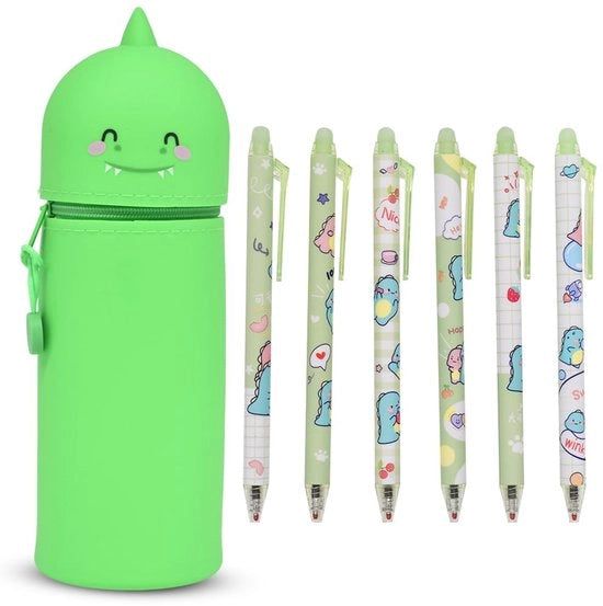 Etui per bambini 2 in 1, penne in silicone, espandibile con 6 penne in gomma, organizzatore divertente per la scuola, per ragazzi e ragazze, studenti, regalo