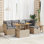Set Divano da Giardino 6 pz con Cuscini Beige Polyrattan Acacia