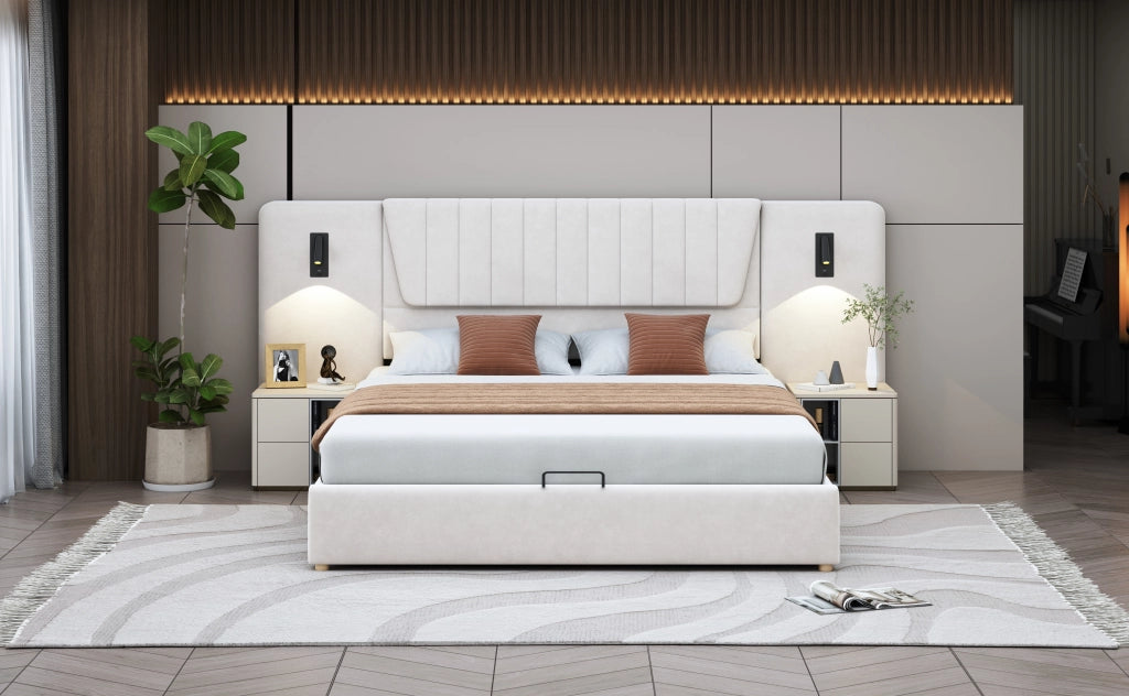 letto imbottito velluto beige 180 x 200 cm