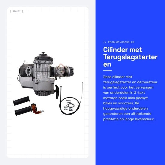 Kit di sostituzione per motori a 2 tempi 43cc/47cc/49cc/52cc - Cilindro 44mm con grande foro - Kit di avviamento a ritardo - Carburatore - Filtro dell'aria - Kit di motori