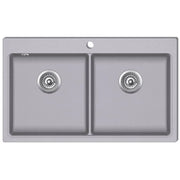 Lavello cucina ad incasso con 2 vasche 86 x 51 cm in granito bianco grigio 02_0002311