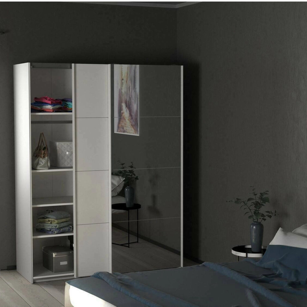 Guardaroba 2 ante Seraphine, Mobile camera da letto, Cabina armadio portabiti, Armadio appendiabiti, 150x61 h200 cm, Bianco lucido