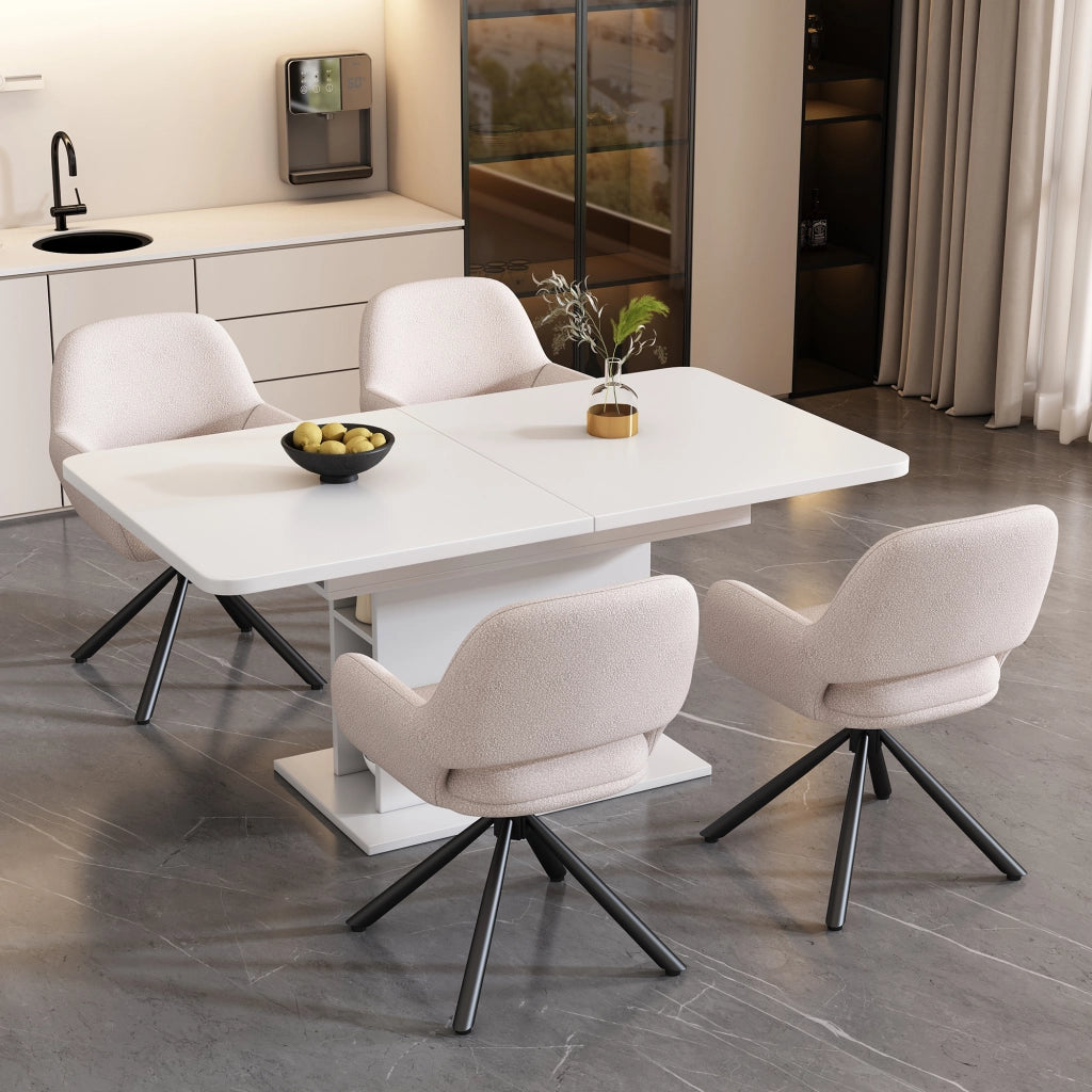 Sedie da Pranzo Girevoli con Braccioli ¨C MINIMAL ¨C Set 4 Pezzi, Tessuto Sherpa, Bianco, Moderno