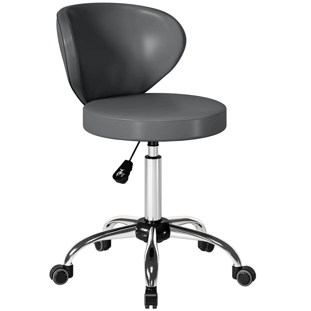 Sgabello da massaggio regolabile con rotelle e schienale ¨C zephmum ¨C grigio similpelle 73-88 cm