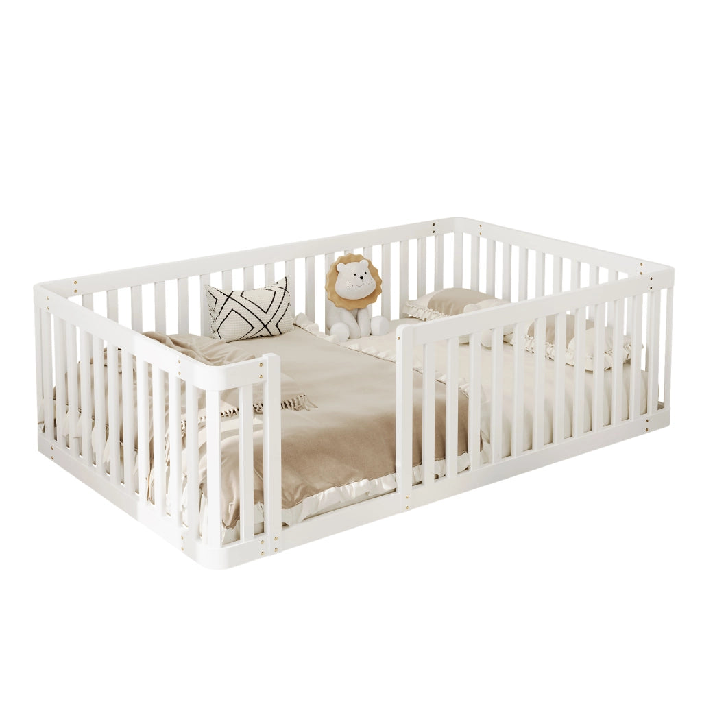 Letto singolo in legno - Zephmum- 90x200 cm bianco con sponde