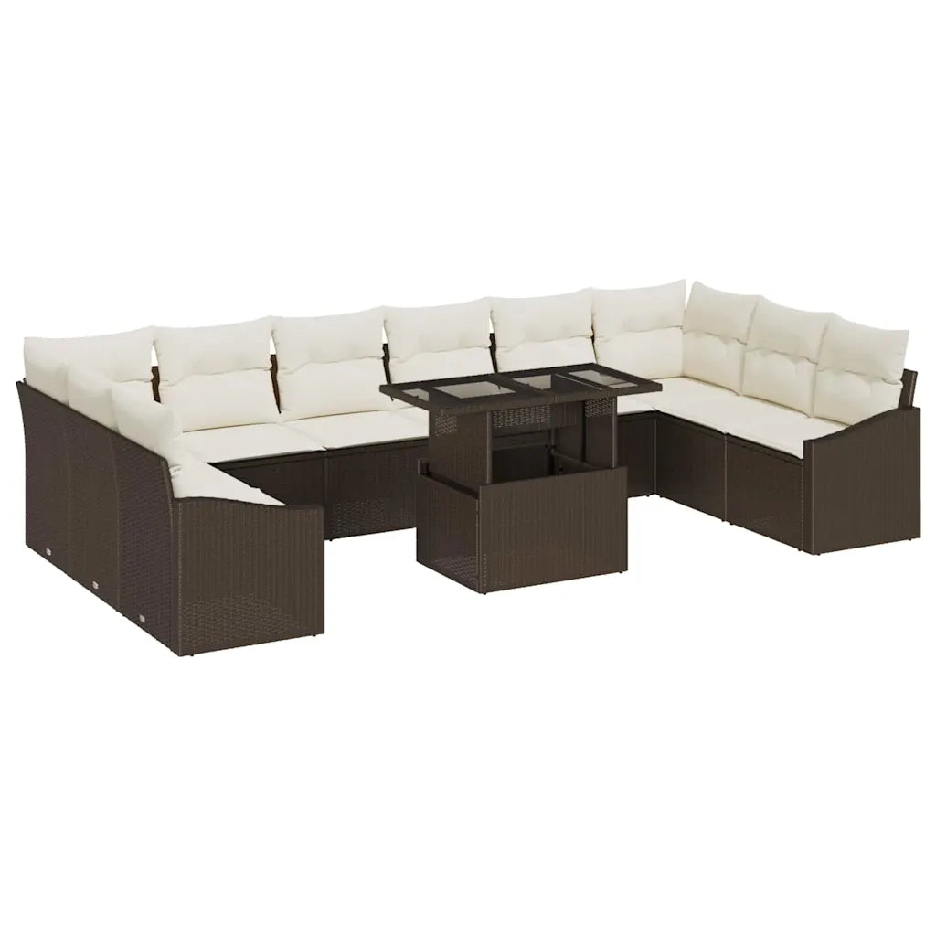 Set Divano da Giardino con cuscino 11 pcs Marrone e Crema