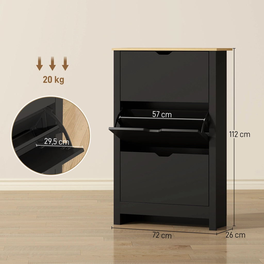 Armadio per Scarpe 3 Ante Abattanti 2 Compartimenti ¨C zephmum ¨C Nero Rovere