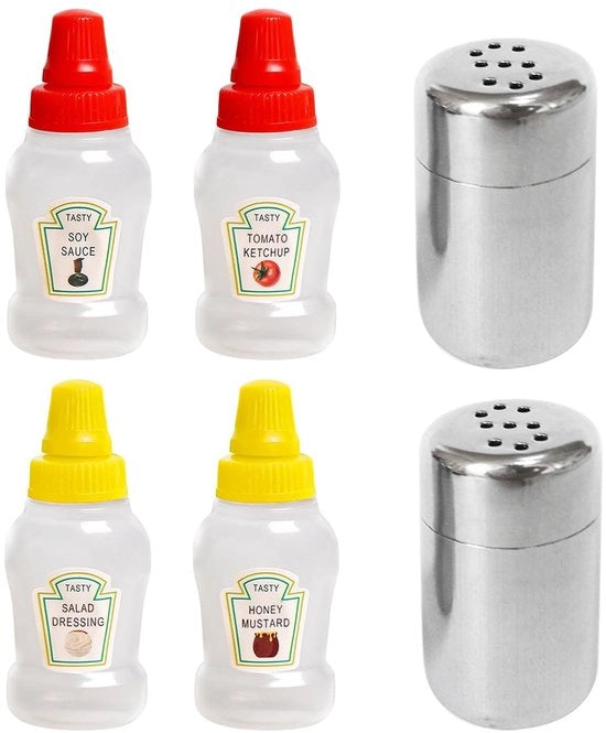 Strumento per spolverizzare sale 4 pezzi - Mini contenitore per sale - Strumento per spolverizzare pepe con fori a S - Materiale plastico - Duraturo - Dimensioni 9 x 15 x 2 cm - Contenitore per spezie