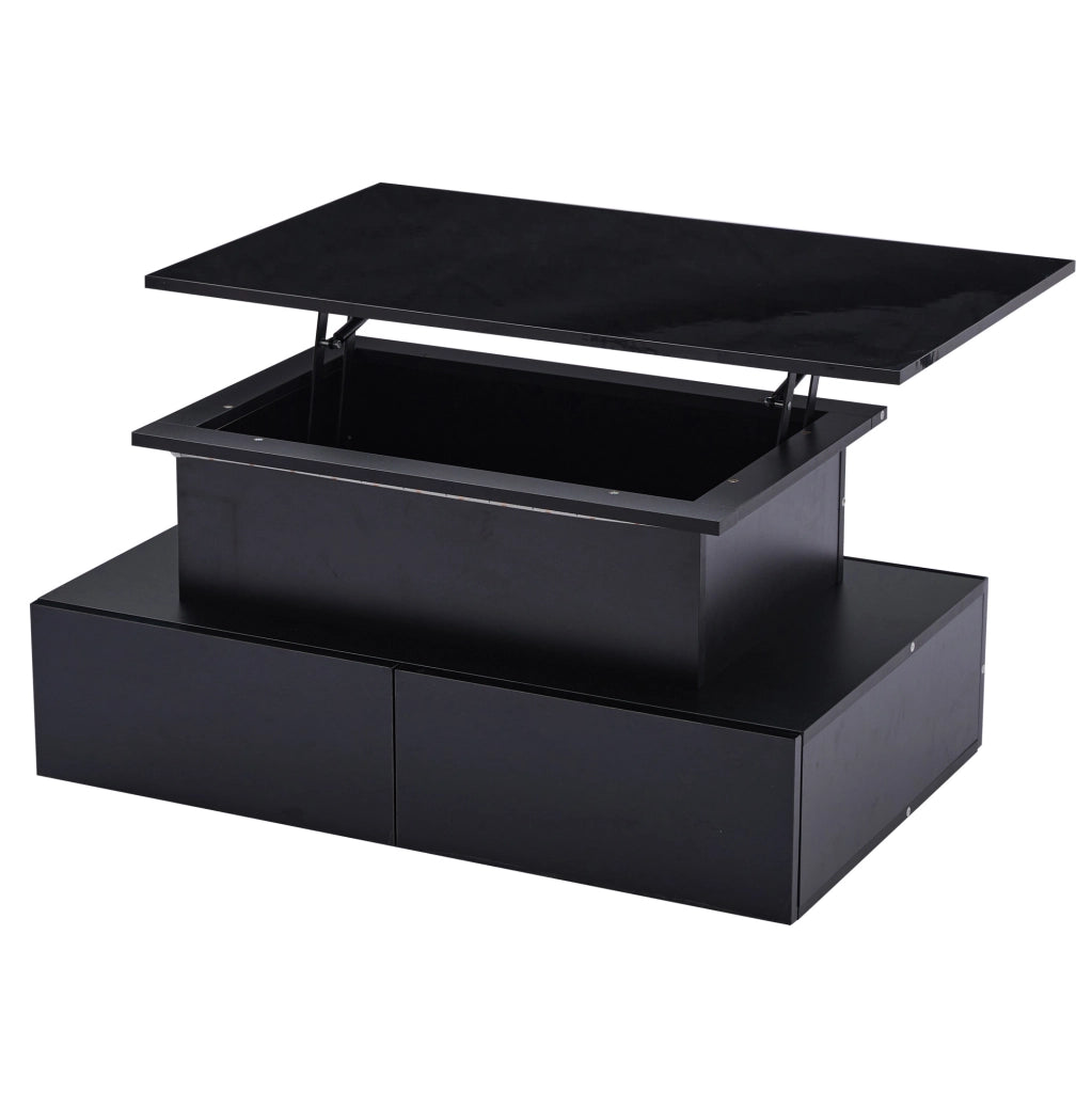 Tavolino da caffè moderno con LED; 4 cassetti e piano estraibile 90 x 55 x 41 cm; nero lucido