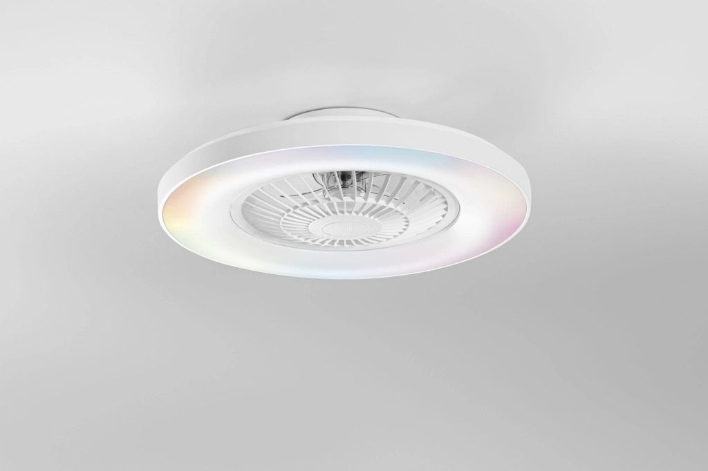 PLAFONIERA LED VENTILATORE GARBIN BIANCO 40W 5500LM CCT DIMMERABILE CON TELECOMANDO RF INCLUSO E SPEAKER BLUETOOTH 15X54,5CM