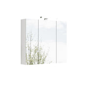 Mobile con specchio con 3 ante e ripiani in vetro regolabili; LED e presa standard francese per bagno; bianco