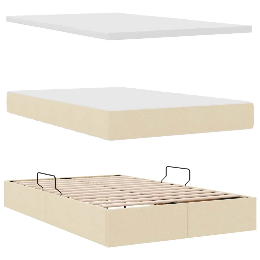 Letto con contenitore e materasso Crema 120 x 190 cm Poliestere