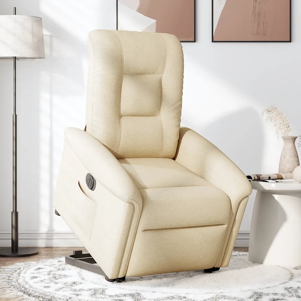 Poltrona Alzapersona Reclinabile Elettrica Crema in Tessuto 3303282