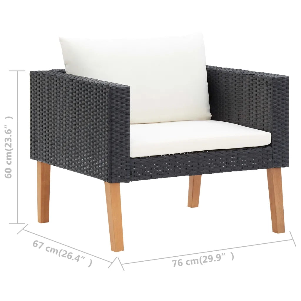 Set Divani da Giardino 4 pz con Cuscini in Polyrattan Nero 3059334