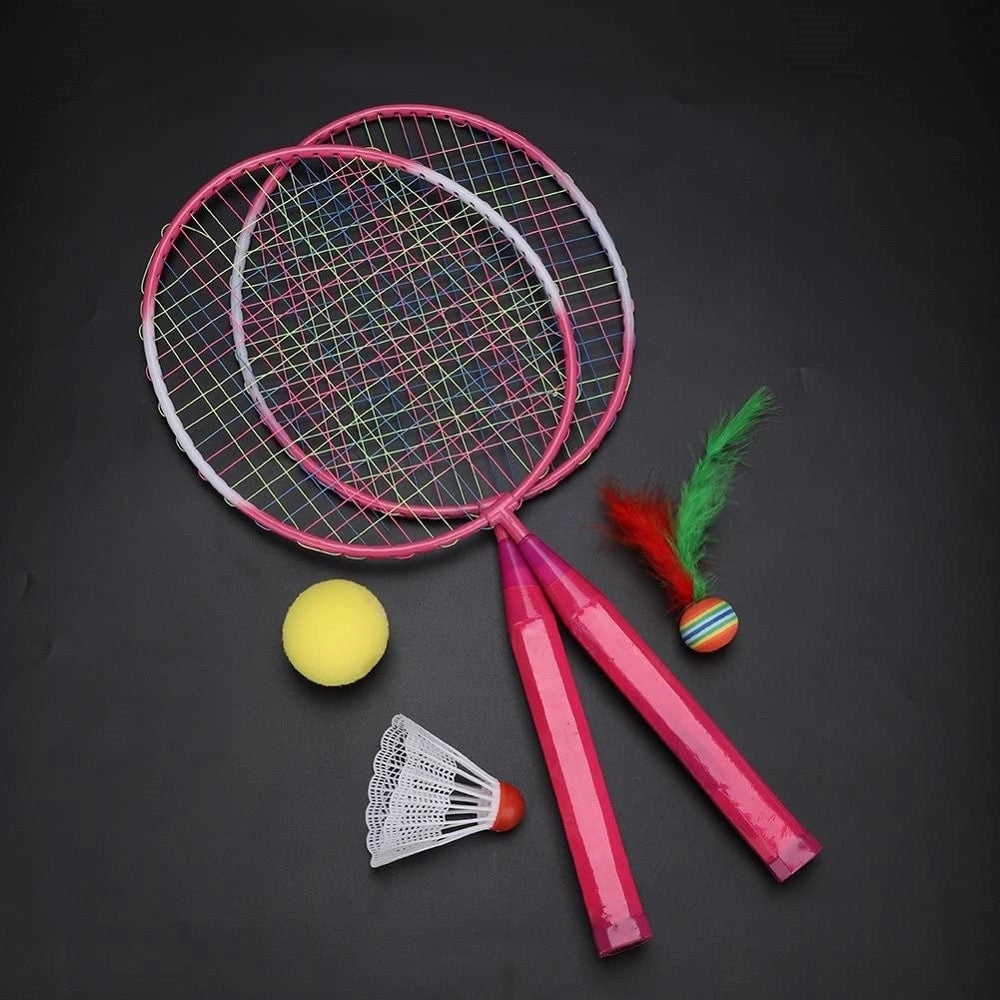 Trade Shop - Set Racchetta Badminton Palla Leghe Nylon Per Bambini Giocattoli All'aperto Rosa -