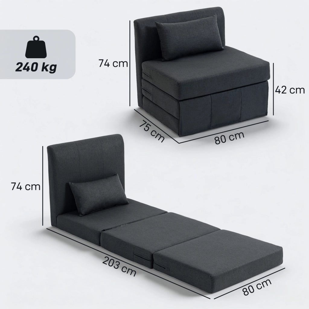 Letto divano imbottito pieghevole ¨C zephmum ¨C tessuto lino grigio scuro