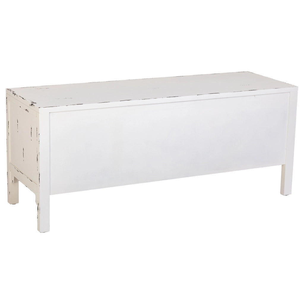 Mobile basso in legno laccato bianco, 4 cassetti 2 porte 120x40x50h cm