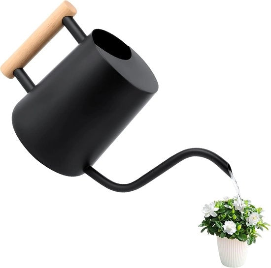 Giocatore per piante da appartamento - lunga canna e manico in legno confortevole - acciaio inossidabile nero per piante da vaso e piante grasse