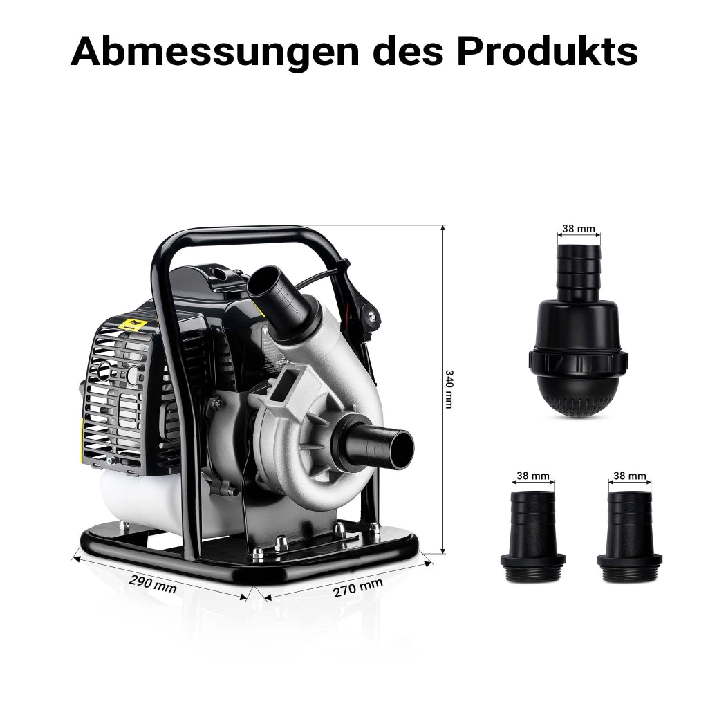 Pompa per acqua a benzina, motore a 2 tempi, 1,4 kW, pompa per giardino con portata 400 l/min, profondità di aspirazione max 8 m, per cantine, cantieri, scavi
