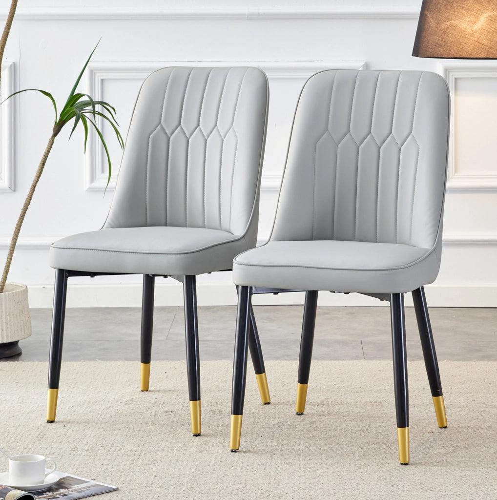 Sedia da pranzo moderna in PU grigio chiaro con gambe in metallo nero