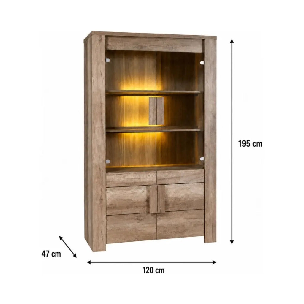Sala da pranzo FARRA: credenza, vetrina, 3 specchi e tavolo con LED