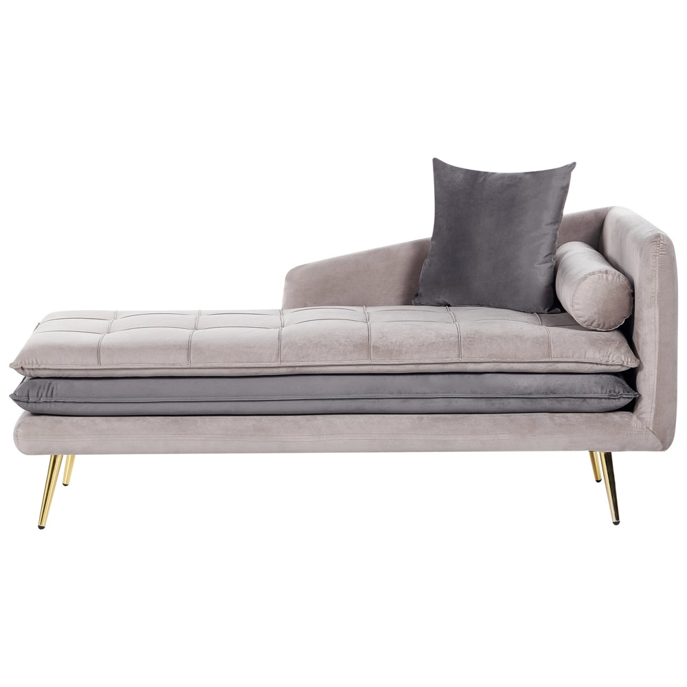 Chaise longue Beige e Grigio Velluto Mano Destra Tufted Abbottonato Spessamente Imbottito con Cuscini Mano Sinistra Mobili Soggiorno