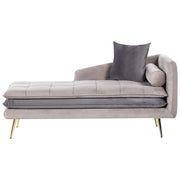Chaise longue Beige e Grigio Velluto Mano Destra Tufted Abbottonato Spessamente Imbottito con Cuscini Mano Sinistra Mobili Soggiorno