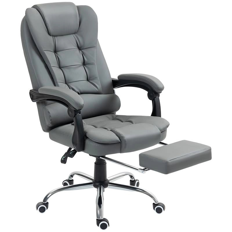 SEDIA DA UFFICIO ERGONOMICA RECLINABILE A 145° CON POGGIAPIEDI ESTRAIBILE IN FINTA PELLE GRIGIO