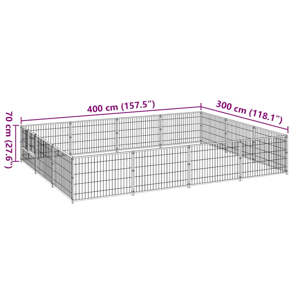 Gabbia per Cani Nera 12 m² in Acciaio 3082128
