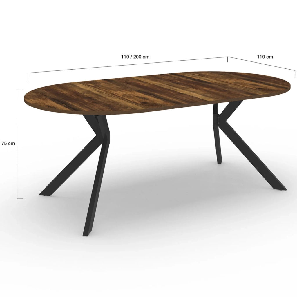 IDMarket - ALIX tavolo da pranzo rotondo allungabile 4-10 persone HAWKINS legno scuro e gamba a ragno nera 110 - 200 cm