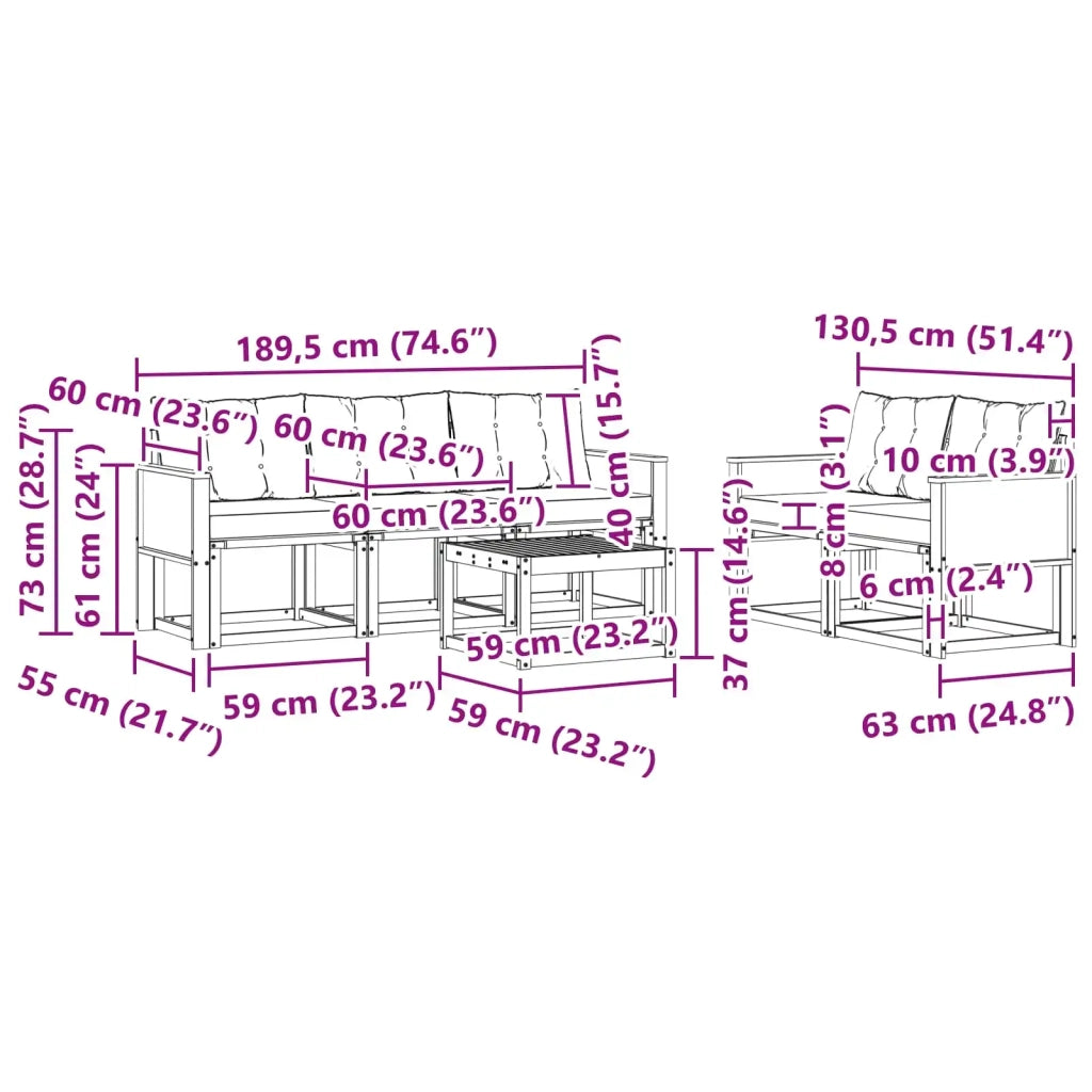 Set di divani da esterno con cuscino 6 pcs Naturale e Crema 3381766