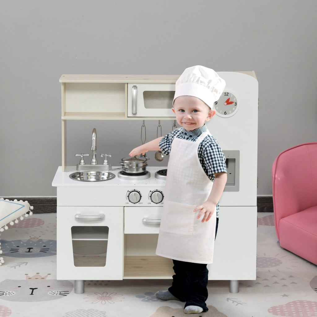 Cucina Giocattolo per Bambini in Legno con Lavello e Accessori ¨C zephmum ¨C 74x30x81 cm Bianco