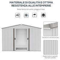 Casetta da Giardino con Doppie Porte Scorrevoli 277x195x192 cm in Acciaio e Polipropilene Argento