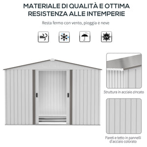 Casetta da Giardino con Doppie Porte Scorrevoli 277x195x192 cm in Acciaio e Polipropilene Argento