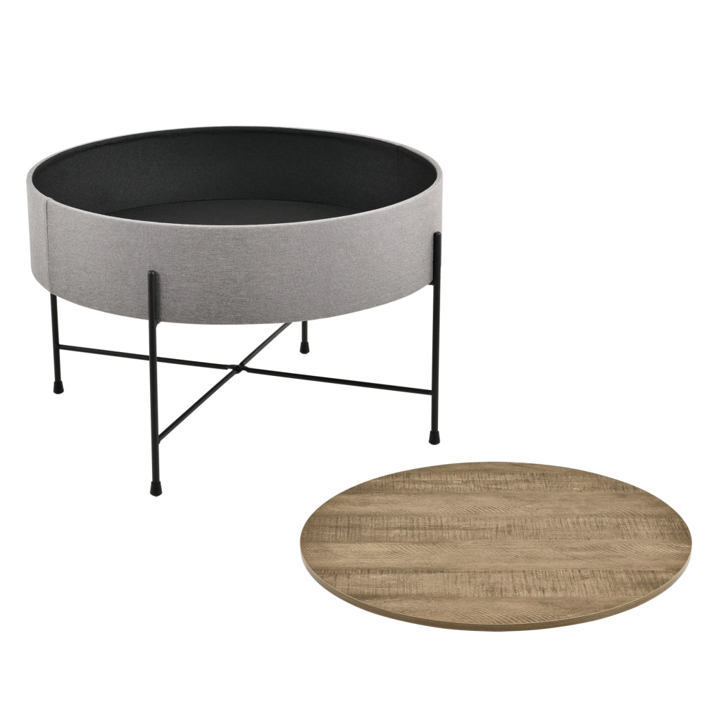 Tavolino Contenitore Tauranga con Piano Rotondo Rimovibile 40 x Ø60 cm Effetto Noce / Grigio [en.casa]