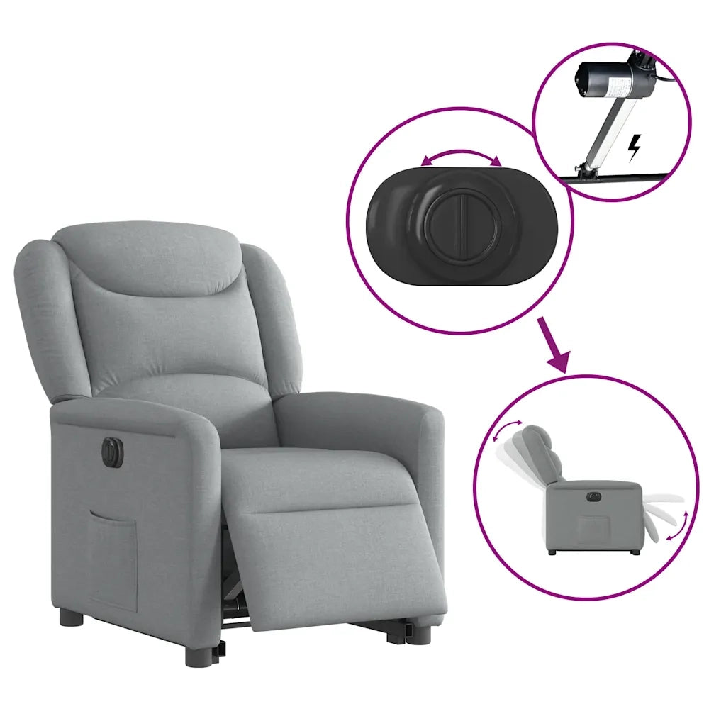 Divano Sedia-Poltrona Reclinante Alzapersona Elettrica Grigio Chiaro Tessuto 913104