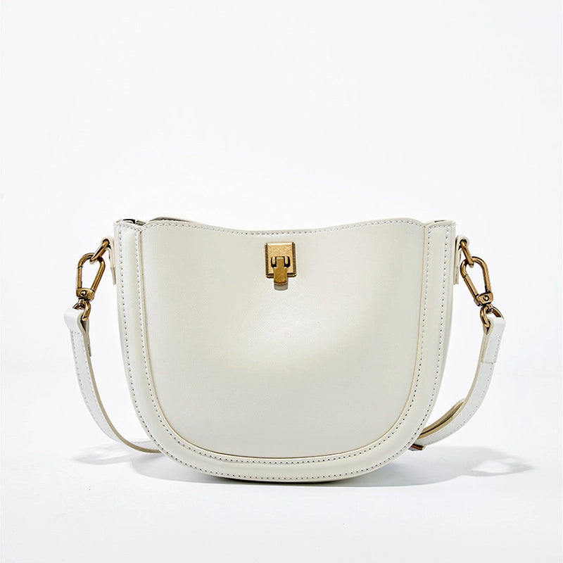Borsa a mano/a tracolla da donna in pelle di vacchetta Togo, colore bianco.