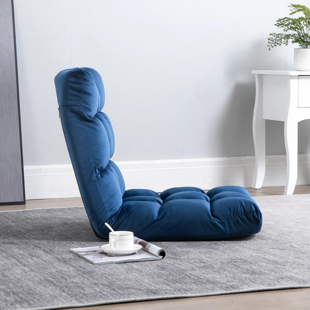 Poltrona da Terra 55x71x53,5cm con Schienale Reclinabile fino 180° e Imbottitura Spessa in Velluto Blu