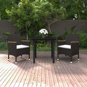 Set da Pranzo per Giardino 3 pz con Cuscini Polyrattan e Vetro