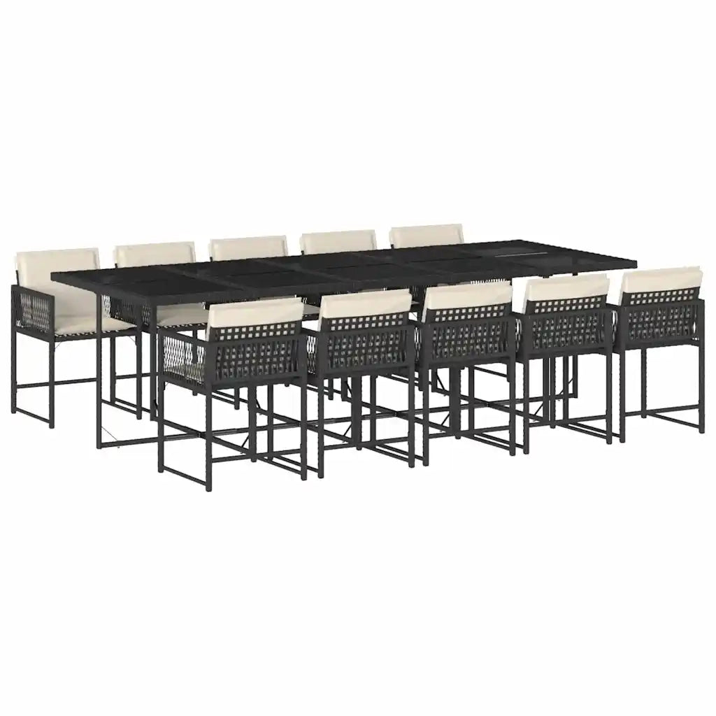 Set da Pranzo da Giardino 11 pz con Cuscini in Polyrattan Nero