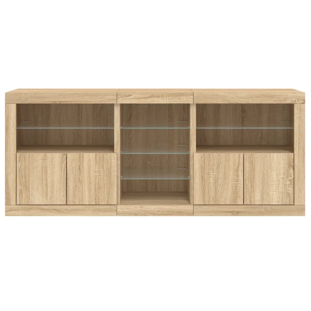 Credenza | Madia | Buffet da pranzo | Armadio da pranzo con Luci LED Rovere Sonoma 162x37x67 cm