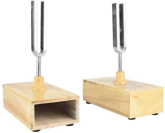 Stemvork Premium 2 pezzi 440HZ Trillingsvork con cassa di risonanza in legno per Regali Scientifici e Educativi - Fisica del Suono