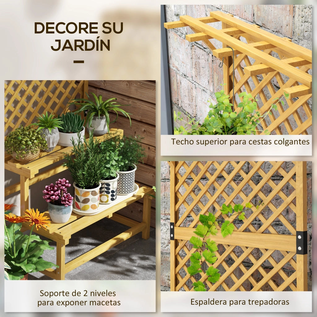 Griglia per piante a 2 livelli con 2 ripiani in legno ¨C zephmum ¨C 75x50x166 cm naturale