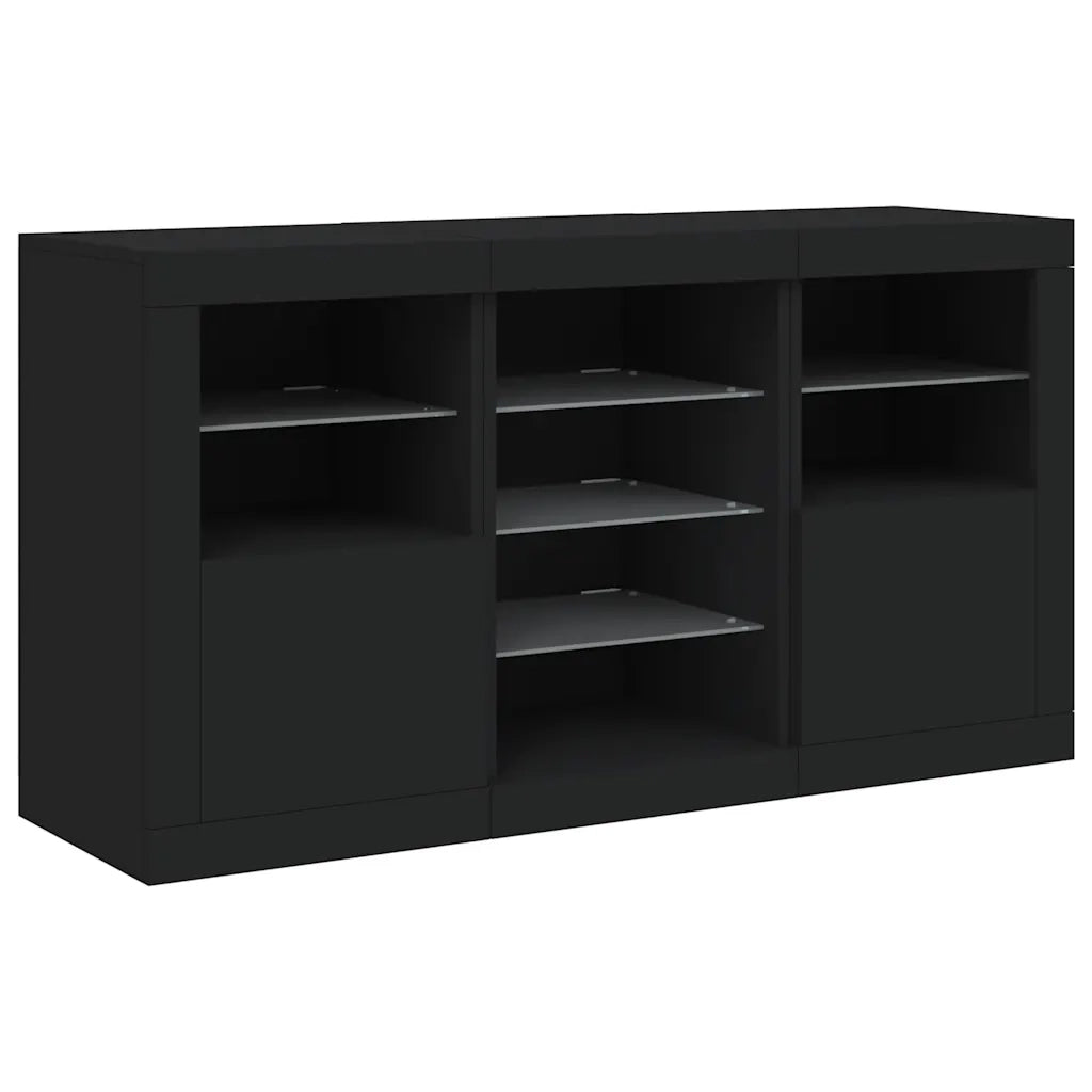 Credenza | Madia | Buffet da pranzo | Armadio da pranzo con Luci LED Nera 123x37x67 cm