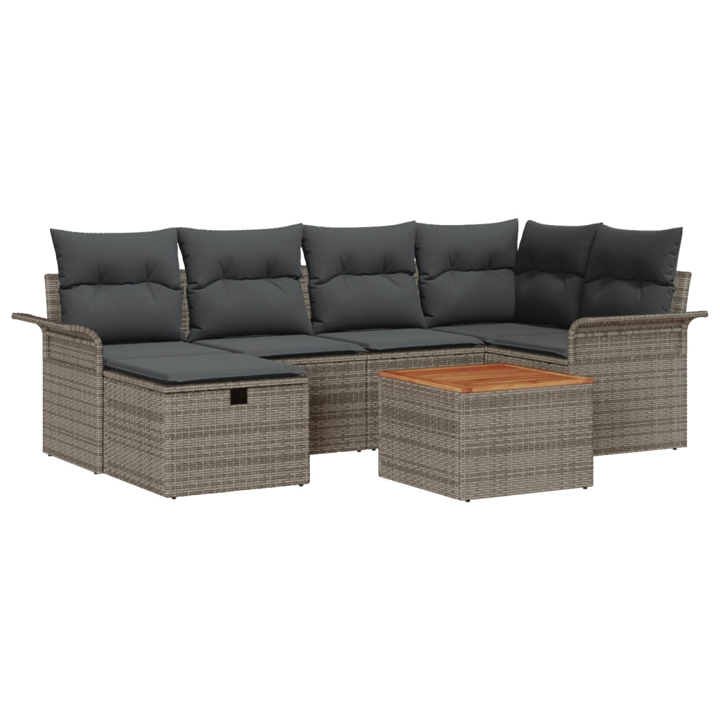 Set di Divani da Giardino da 7 Pezzi con Cuscini Grigio Rattan Sintetico