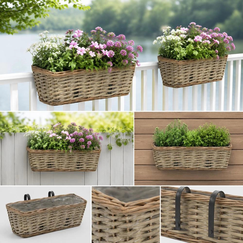 Balcony Flower Pots 2 Pcs. Willow With PE Lining 40 Cm