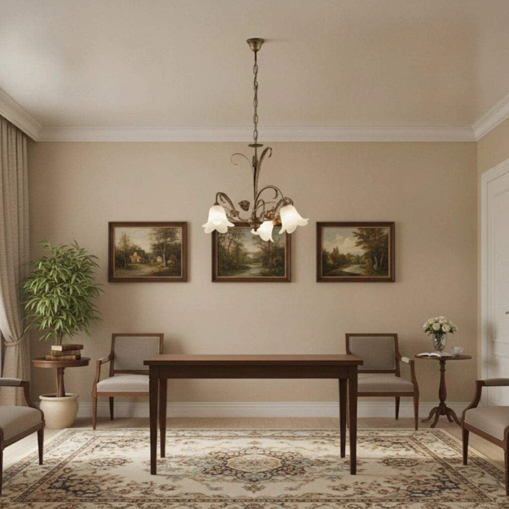Lampadario Arte Povera Cestino 3 Luci Marrone e Bianco LuceArt Classic