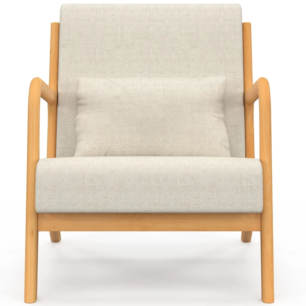 IDMarket - Poltrona scandinava JOSEPH in tessuto beige con braccioli e gambe in legno