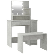 Set Tavolo da Toeletta | Tavolo da Trucco Grigio Cemento con LED Legno Multistrato